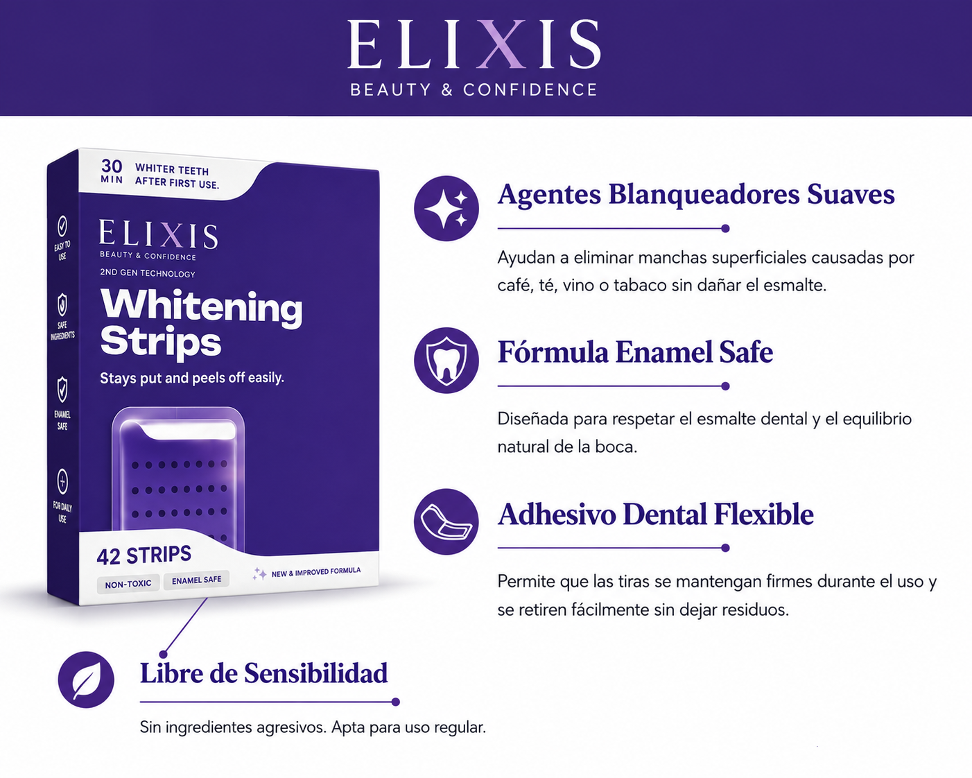 Tiras Blanqueadoras Moradas Elixis (Edición Limitada)